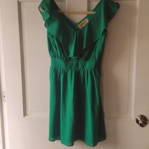 Francesca's Collection chiffon ruffle cocktail dress, bright green, small